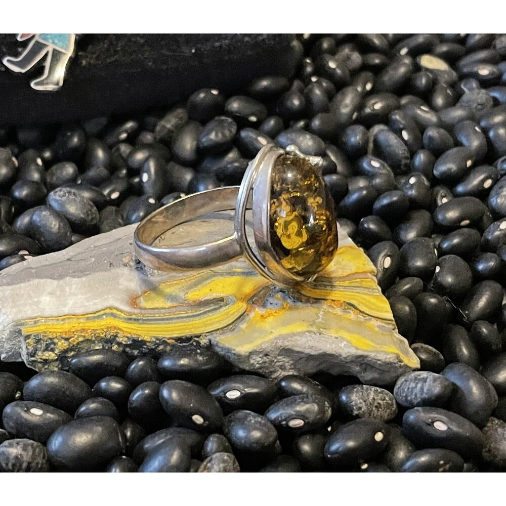 Sterling Silver Baltic Sea Honey Amber Ring~Scroll Accented Size 11 - Picture 4 of 9